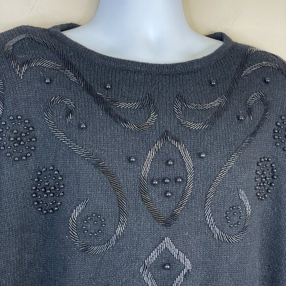 Vintage Angora Silk Sweater Womens 1X Black Old Money Beaded Holiday Party Cozy - Picture 2 of 14